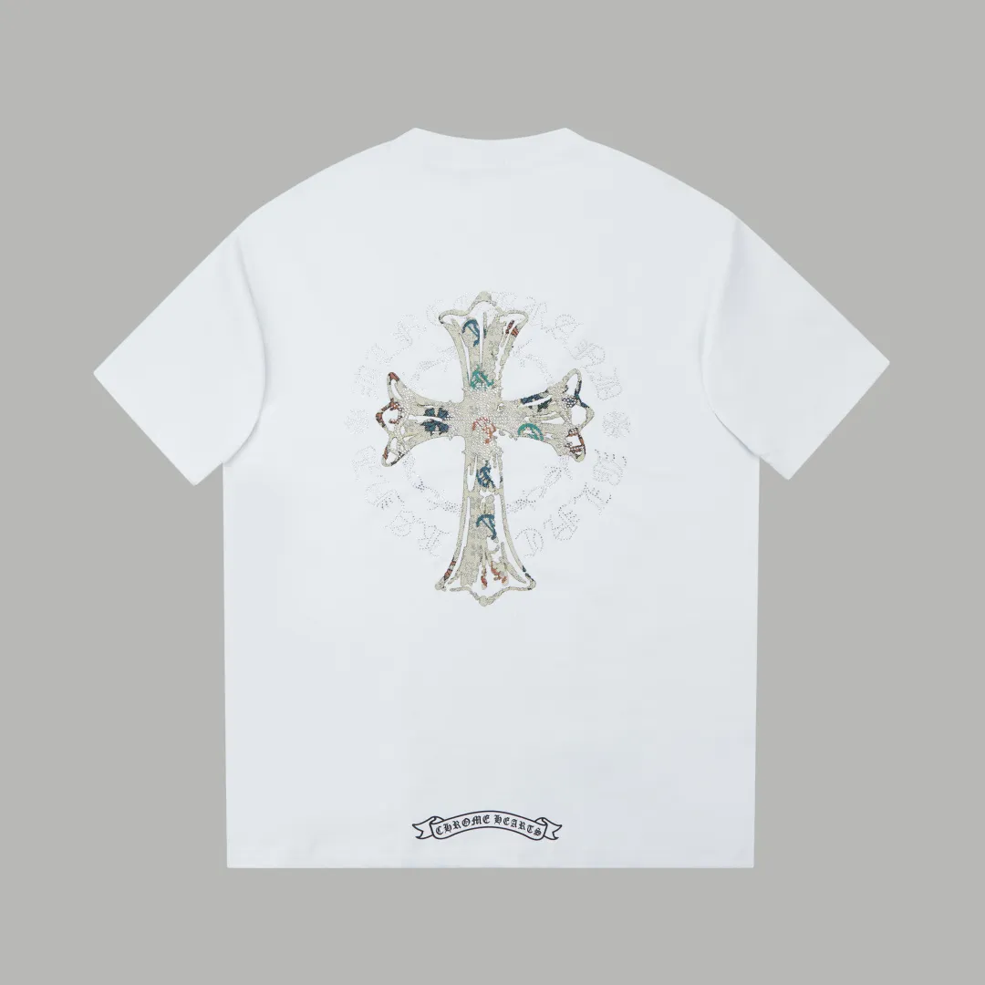 🅿️220 ✨CH✨🆕25SS Spring and Summer New Style Croix Heart ✝ Shelf logo patch hot rhinestone short sleeves Light luxury essential item for daily commuting for men and women Correct version Welcome to compare Detailed features · 260g 100% pure cotton double yarn jersey fabric · Special thickened 32 pieces of double-stranded 1X1 thread in the same vat · Double-needle stitching across seams · Original main mark, washed tag, branded moisture-proof paper packaging Color: White/Black/ Size: S/M/L/XL